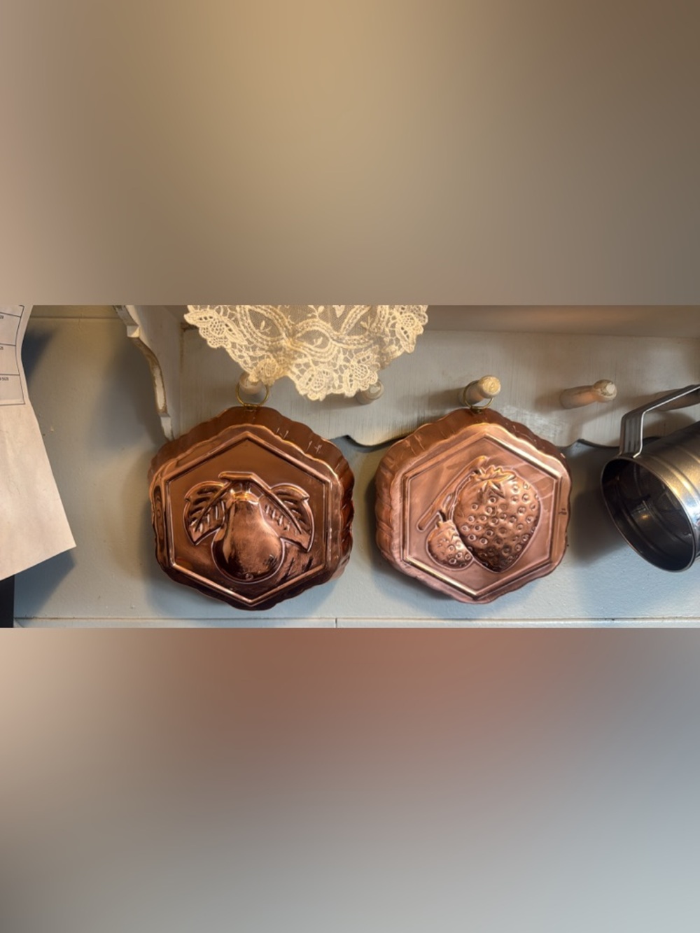 Vintage Copper Fruit Molds - Pear & Strawberry Wall Decor